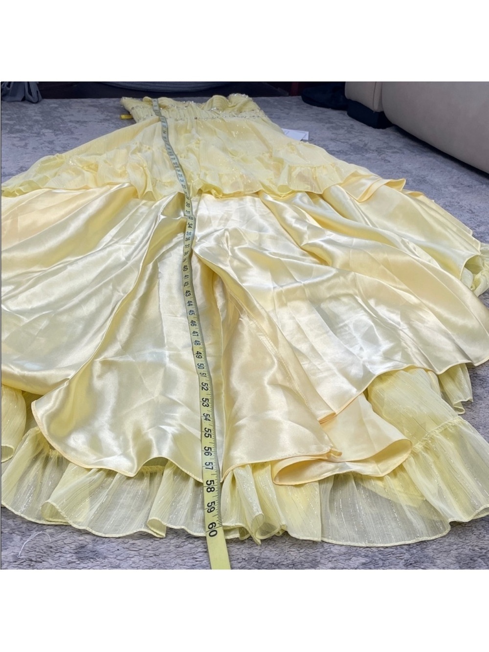 NWT Mac Duggal 68096 Strapless High Low Dress Lemon Yellow Shimmer Chiffon Sz 4 - Picture 7 of 8